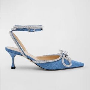 MACH & MACH Double Bow Denim Kitten Heels